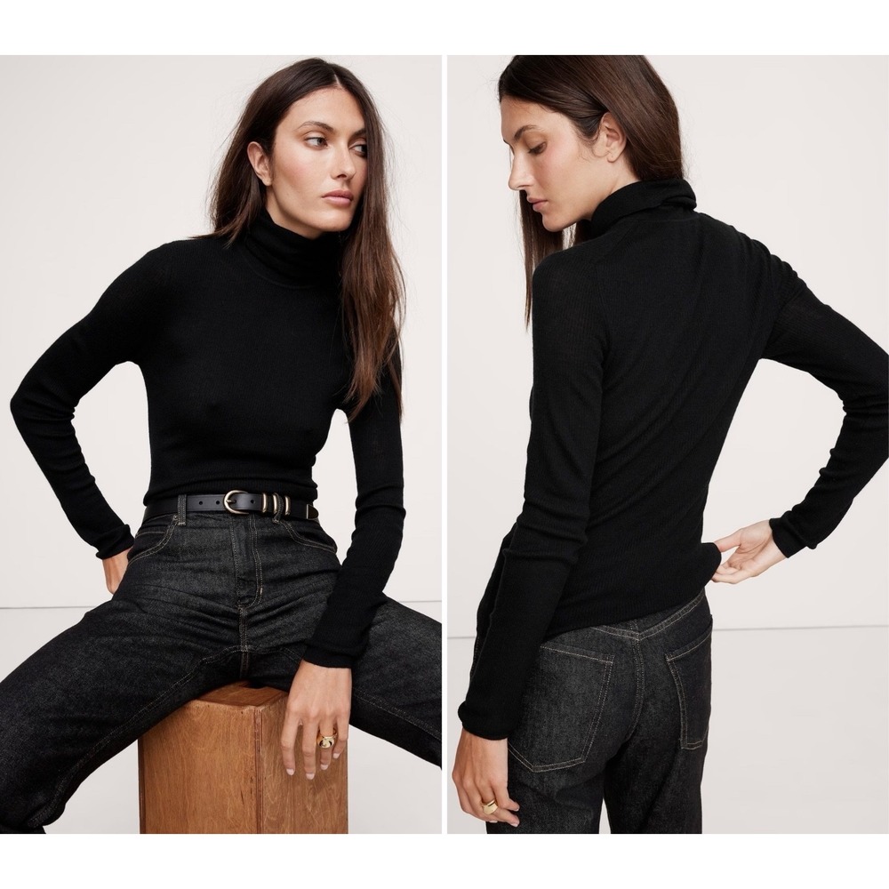 NWT Banana Republic Caro Lightweight Cashmere Turtleneck‎ Sweater XXL 20 Black